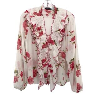 Zara Floral Ruffle Sheer Blouse Top